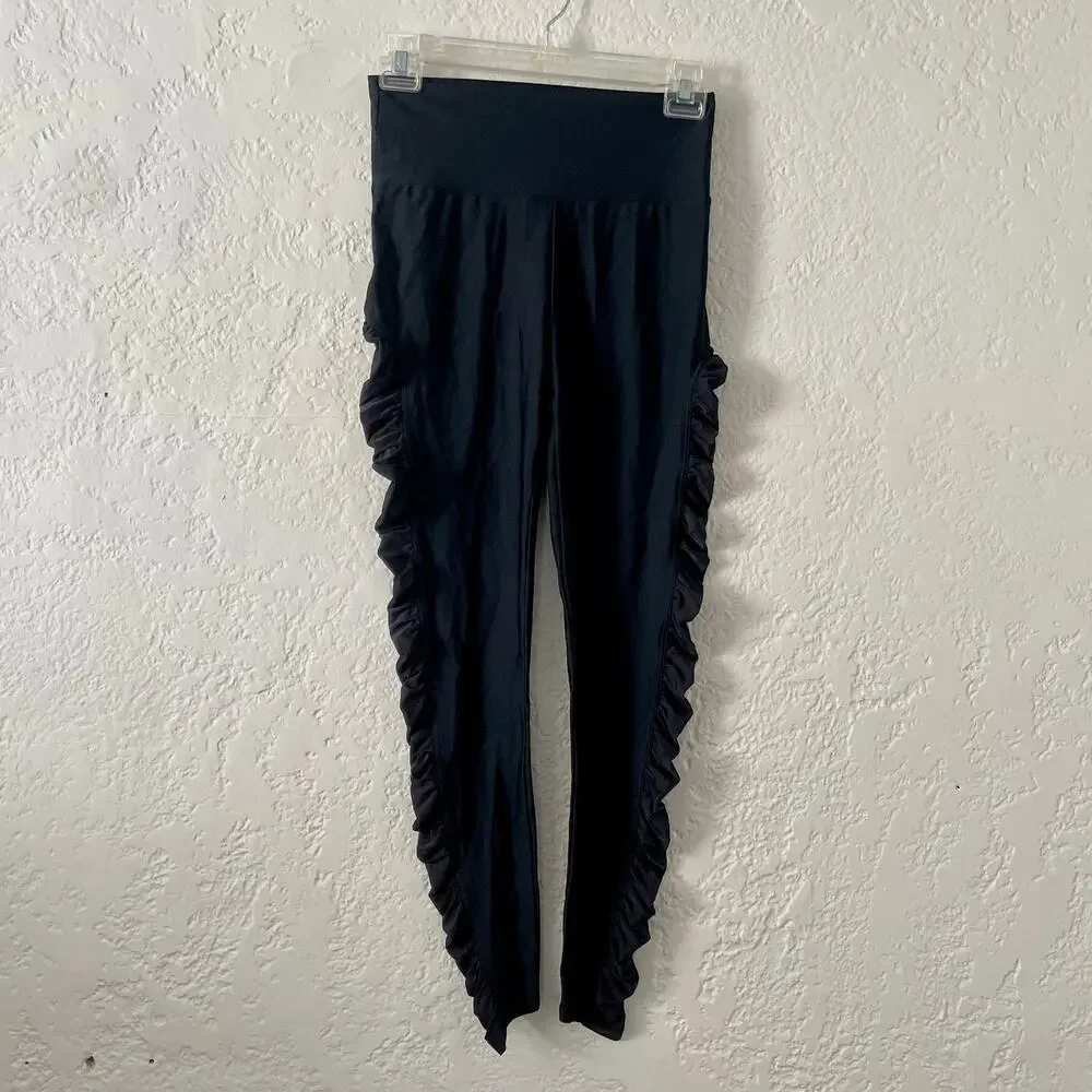Lanston Sport Black Ruched Leggings Athleisure Workout Athletic Size Small - Picture 2 of 7
